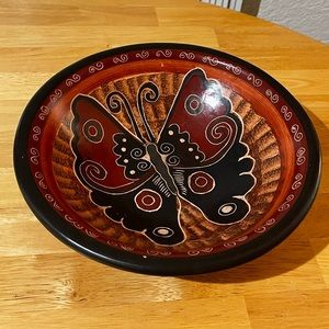 Southwestern Mexican Style Handmade Butterfly Vintage Serving Dish Signed Art